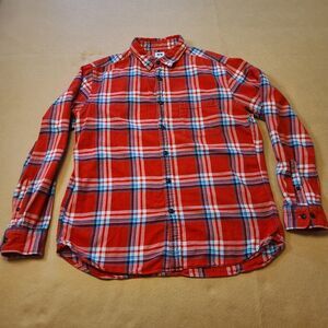 UNIQLO Red/Blue/White Plaid Size L Button-Up Flannel Long Sleeve Shirt